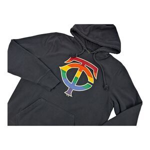 Minnesota Twins Rainbow Pride Hoodie Mens MLB Baseball Drawstring L Navy Blue